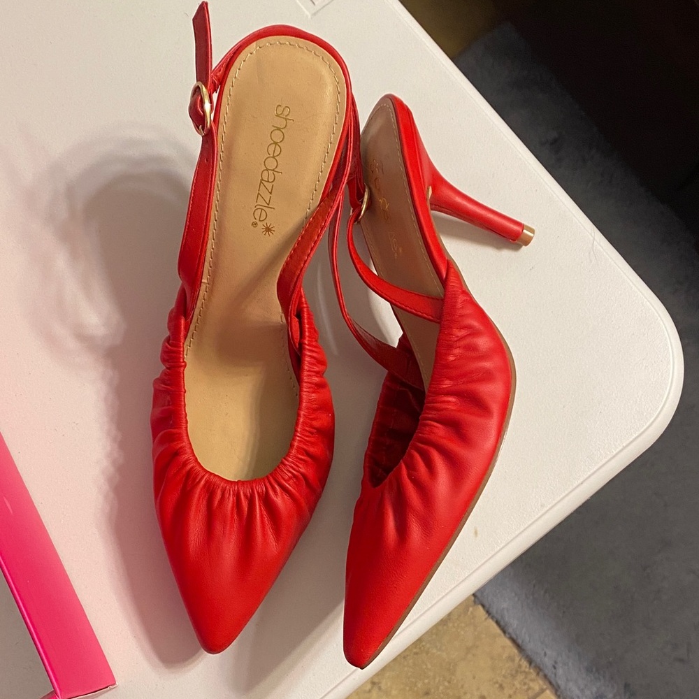 Shoe Dazzle Striking Red Slingback Heels